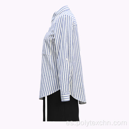 Camisa Oxford de rayas tejidas YD de algodón para mujer